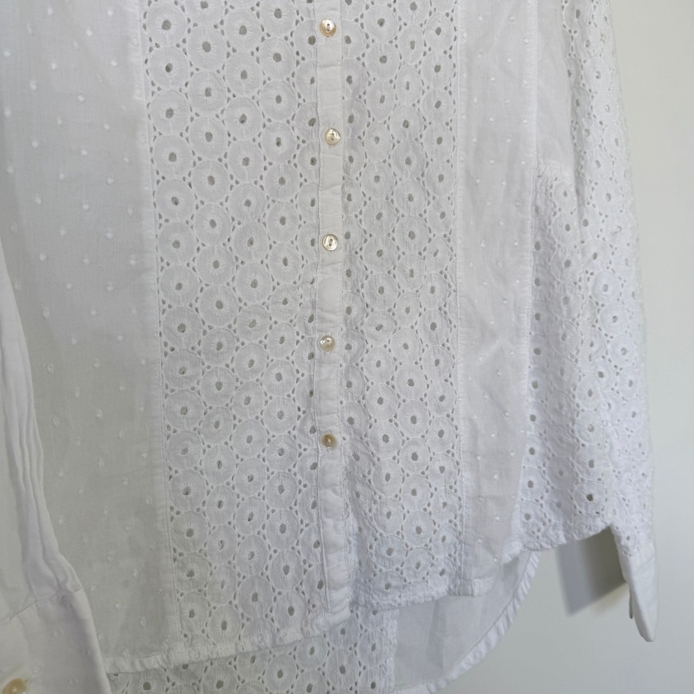 Sundance Womens‎ White Cotton Eyelet Lace Swiss Dot Patchwork Button Shirt XS - Picture 5 of 8